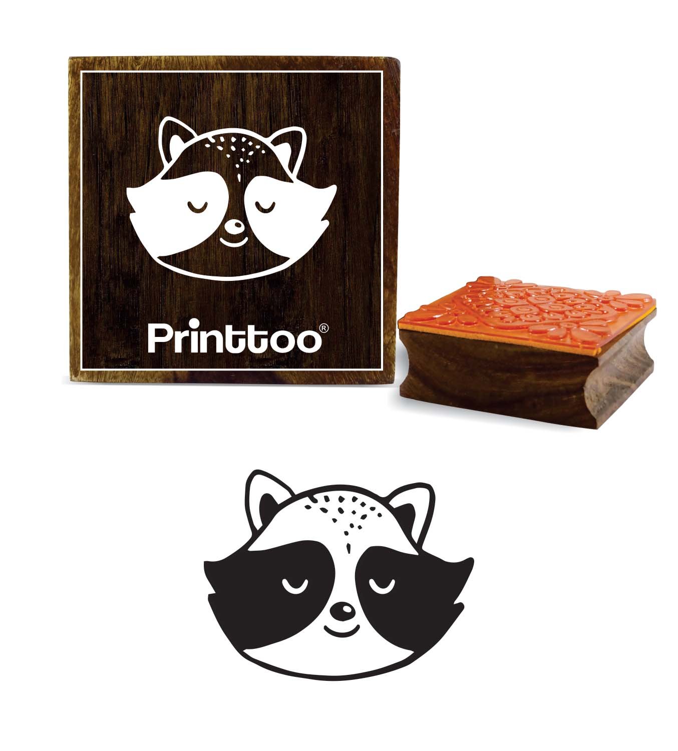 Printtoo Scrap- Booking Racoon Animal Face Design Square Wooden Rubber Stamp-2 x 2 Inches