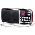 PRUNUS J-189 Bluetooth AM FM Radio, Small Portable Radio - Dual Speaker Heavy Bass, LED Flashlight, Pocket Size, TF Card USB 