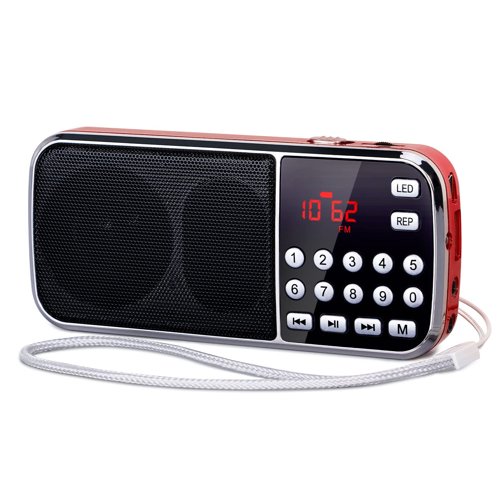 Photo 1 of PRUNUS J-189 Bluetooth AM FM Radio, Small Portable Radio - Dual Speaker Heavy Bass, LED Flashlight, Pocket Size, TF Card USB AUX MP3 Player, Rechargeable Battery Operated Small Radios(Red)