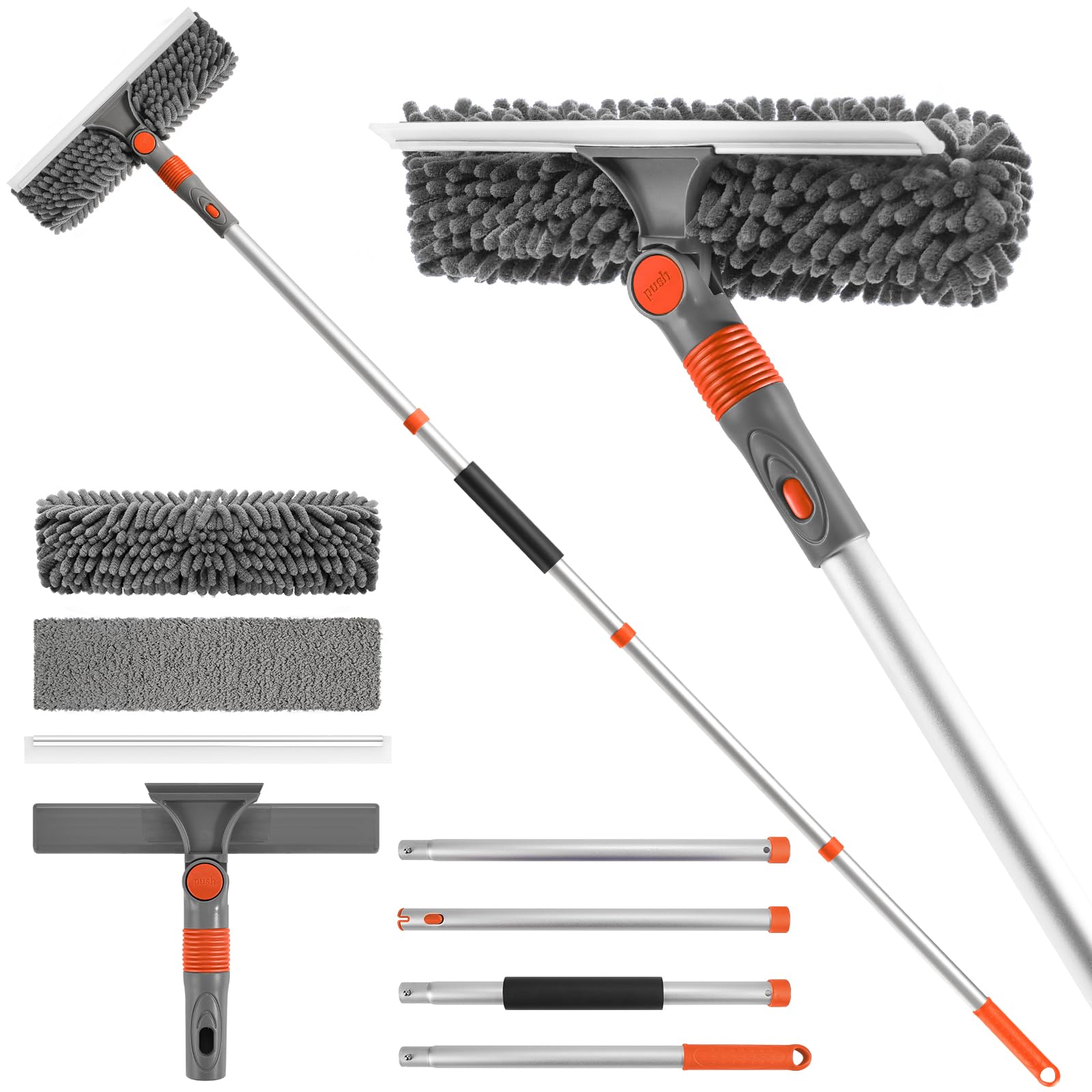Photo 1 of Ordenado 62" Window Squeegee Cleaning Kit, 2 in 1 Window Cleaner Tool with Long Handle, Rotatable High Windows Washing Kit for Home & Outdoor, Detachable Washer Tool Squeegee for Shower Glass, Car