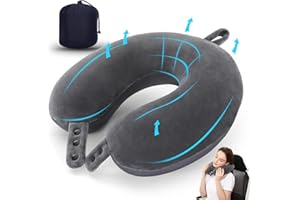 TALLGO Travel Neck Pillow, Best Memory Foam Airplane Pillow for Head Support Soft Adjustable Pillow for Plane, Car & Home Recliner Use (Grey)