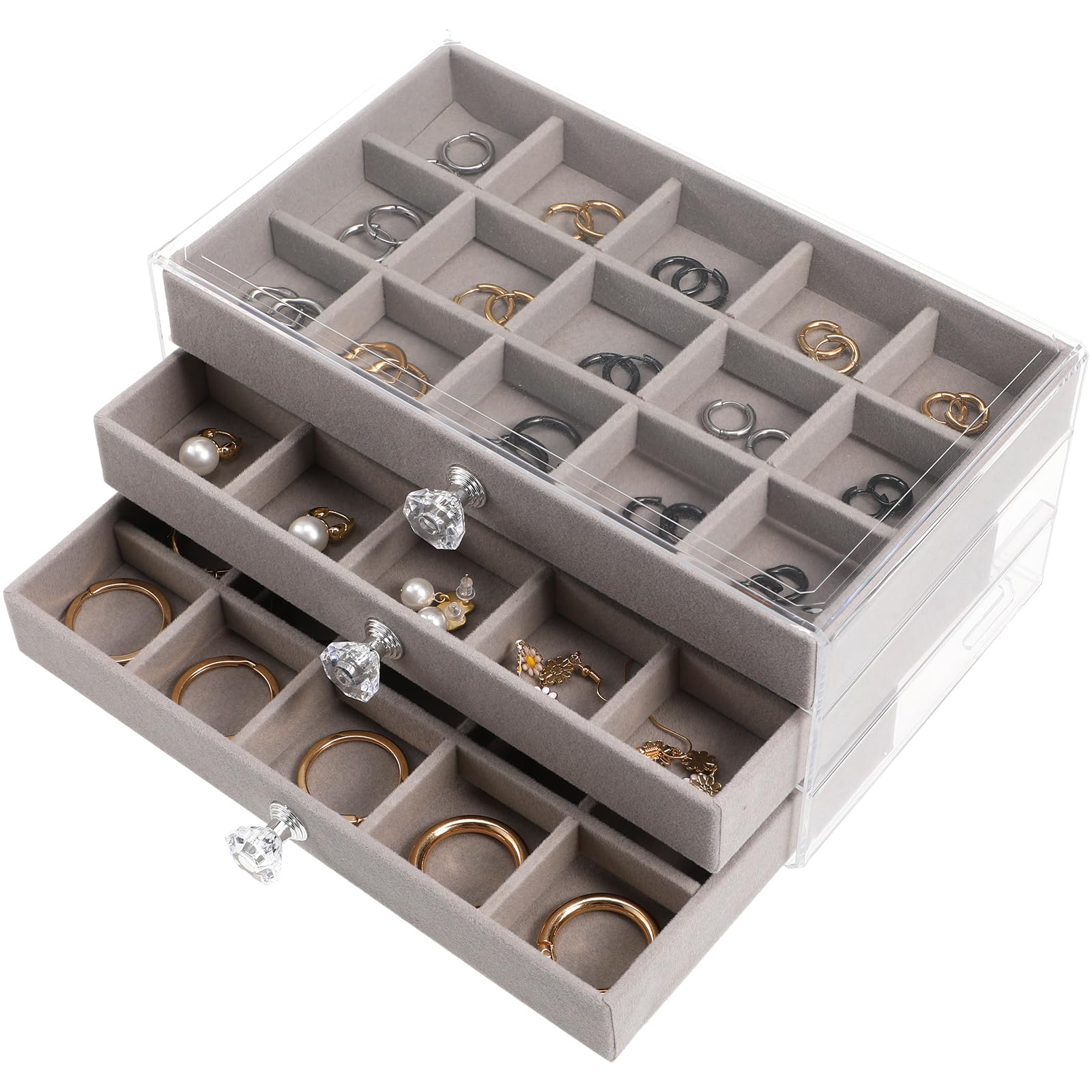 Alipis Earring Organizer Box Three-Layer: 45-Grid Acrylic Jewelry Box Organizer for Rings, Earrings, Necklaces, and Watches - Velvet Tray Storage Container for Home or Shop Use