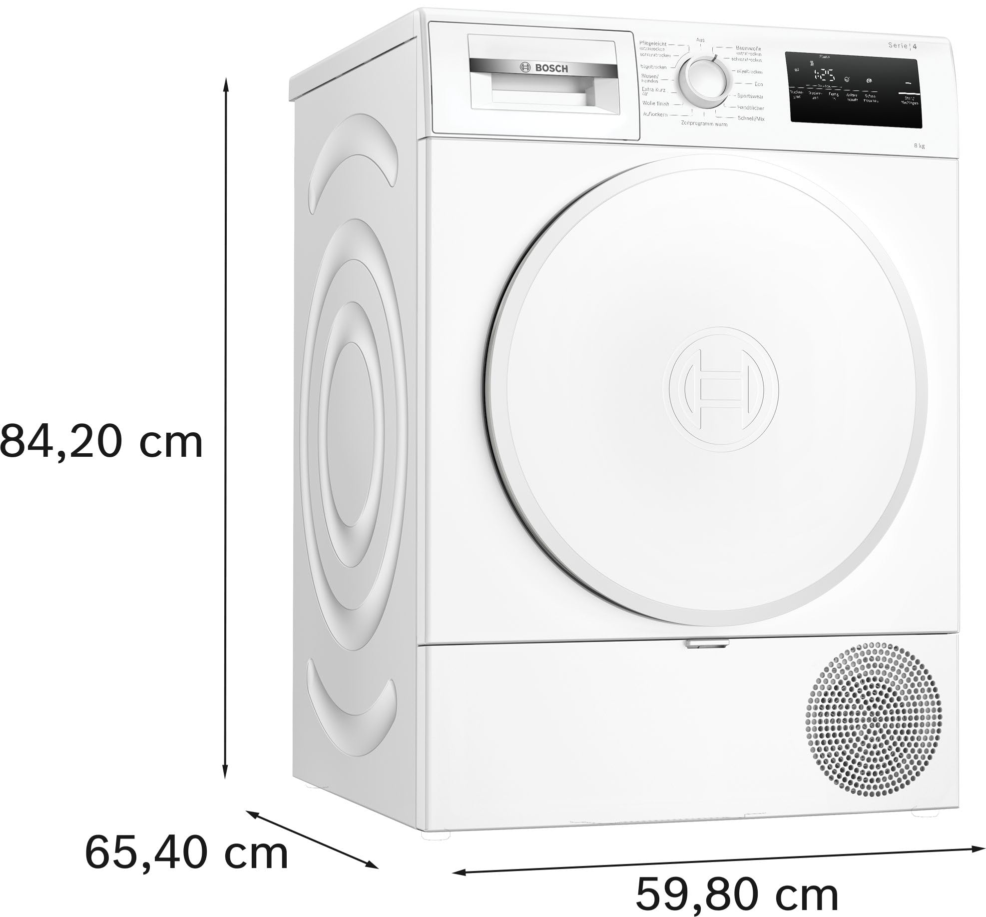 Bosch WTH83VV4, Serie 4, Wärmepumpentrockner, 8 kg, AutoDry, Quick-40-Trocknen, Nachlegefunktion, Sensitive-Drying-System, Anti Vibration Design, 63 dB, LED-Display, Touch-Control, Zeitvorwahl 6