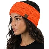 Funky Junque Winter Headbands for Women – Warm Head Wraps, Earmuff Style Ear Warmers, Cozy Headwrap for Running, Womens Outdoors Gear & Accessories - Neon Orange