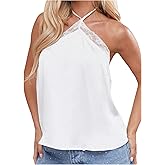 Milumia Women's Satin Lace Trim Halter Top Tie Backless Sleeveless Party Club Cami Tops