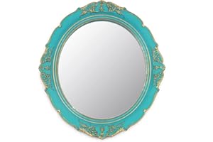 Eaoundm 13.1 x 14.8 inchs Decorative Wall Mirror,Vintage Hanging Mirrors for Bedroom Living-Room Dresser Decor Oval (Blue)