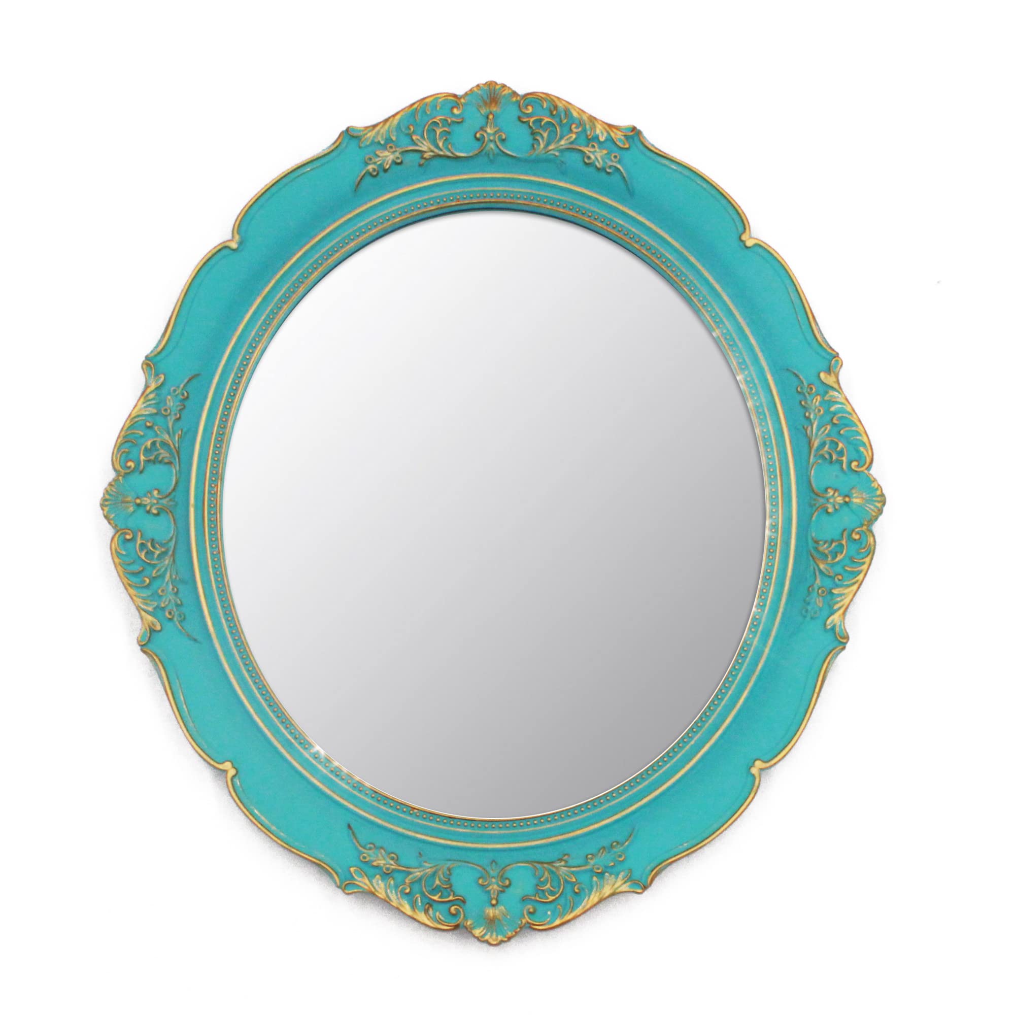 Eaoundm 33 x 37.6 cm Decorative Wall Mirror,Vintage Hanging Mirrors for Bedroom Living-Room Dresser Decor Oval (Blue)