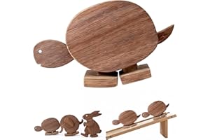 Handmade Walking Wooden Animals, Wooden Walking Animal Figures with Ramp, Educational Rabbit Elephant & Turtle Statue Ornamen