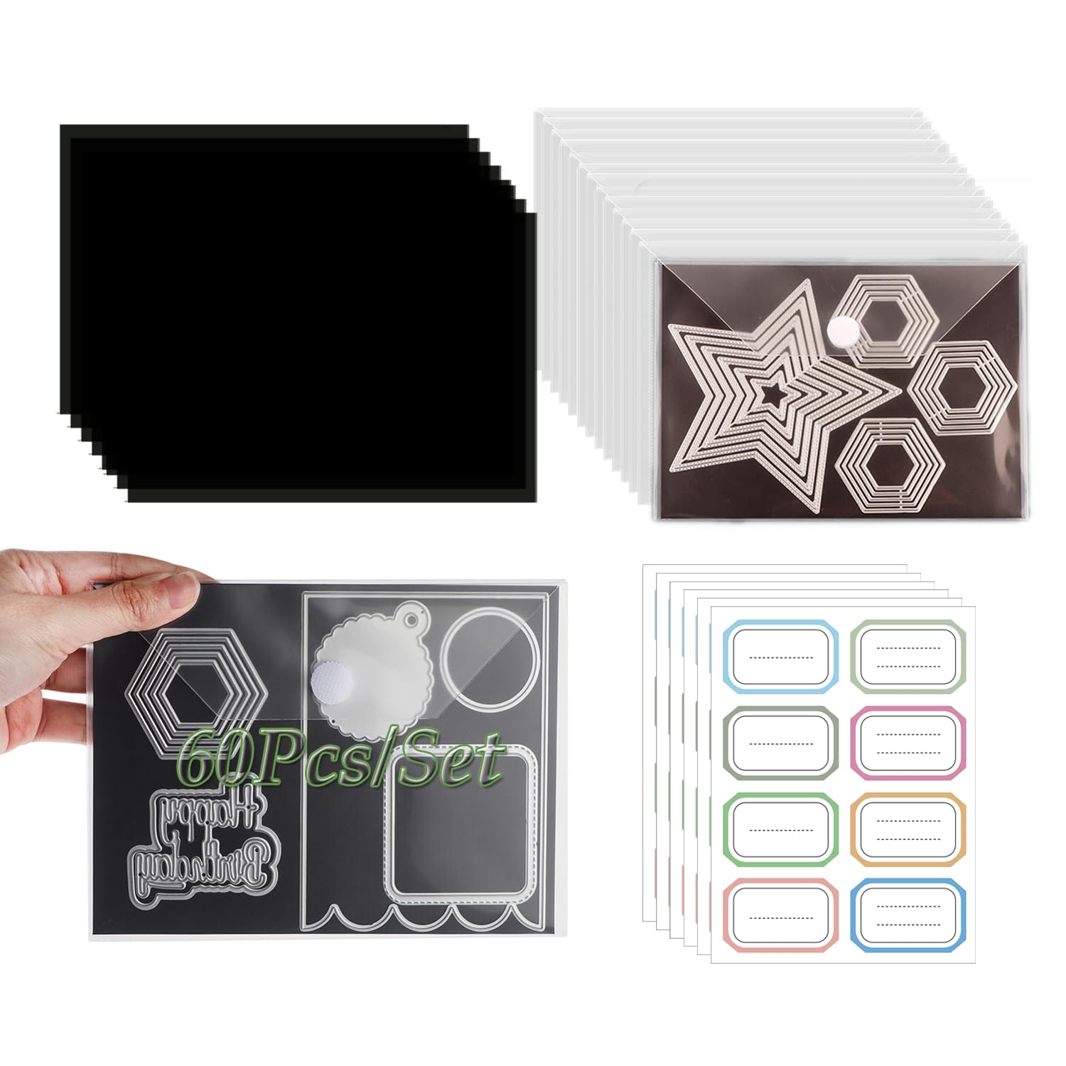 OTCRAFT BAOFALI 60 Pcs/Set 7x5inch Stamp and Die Storage Bag and 6.9x5inch Rubber Magnetic Sheets,Die Storage Set for Storage Die Cutting Card Making Supplies DIY Scrapbooking (0.5 mm Thickness)
