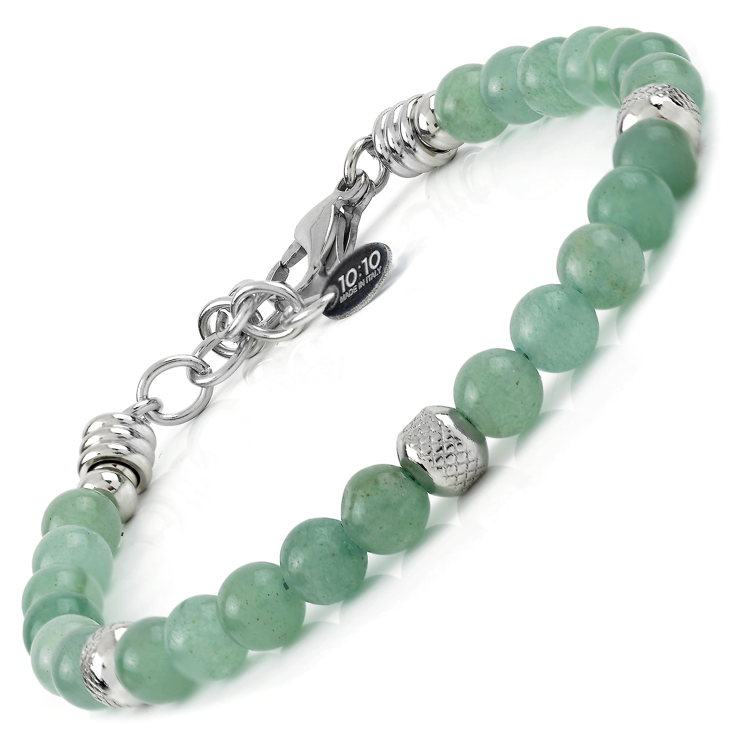 10:10 Jewels Men's and Women's Bracelet with 0,25 inch Natural Aventurine Stones, Male or Female Bracelet with Diamond Beads in Stainless Steel and Very Resistant, Made in Italy