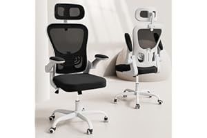 EESDOM Ergonomic Office Chair, High Back Home Desk Chair with Adjustable Lumbar Support and Headrest, Breathable Mesh Swivel Task Chair, White Executive Computer Chair, 1 Pack