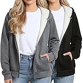 Chicingyou 2 Pack Womens Sherpa Full Zip up Hoodie for Women Fur Lined Lightweight Fleece Jacket with Hood Zip Hoodie