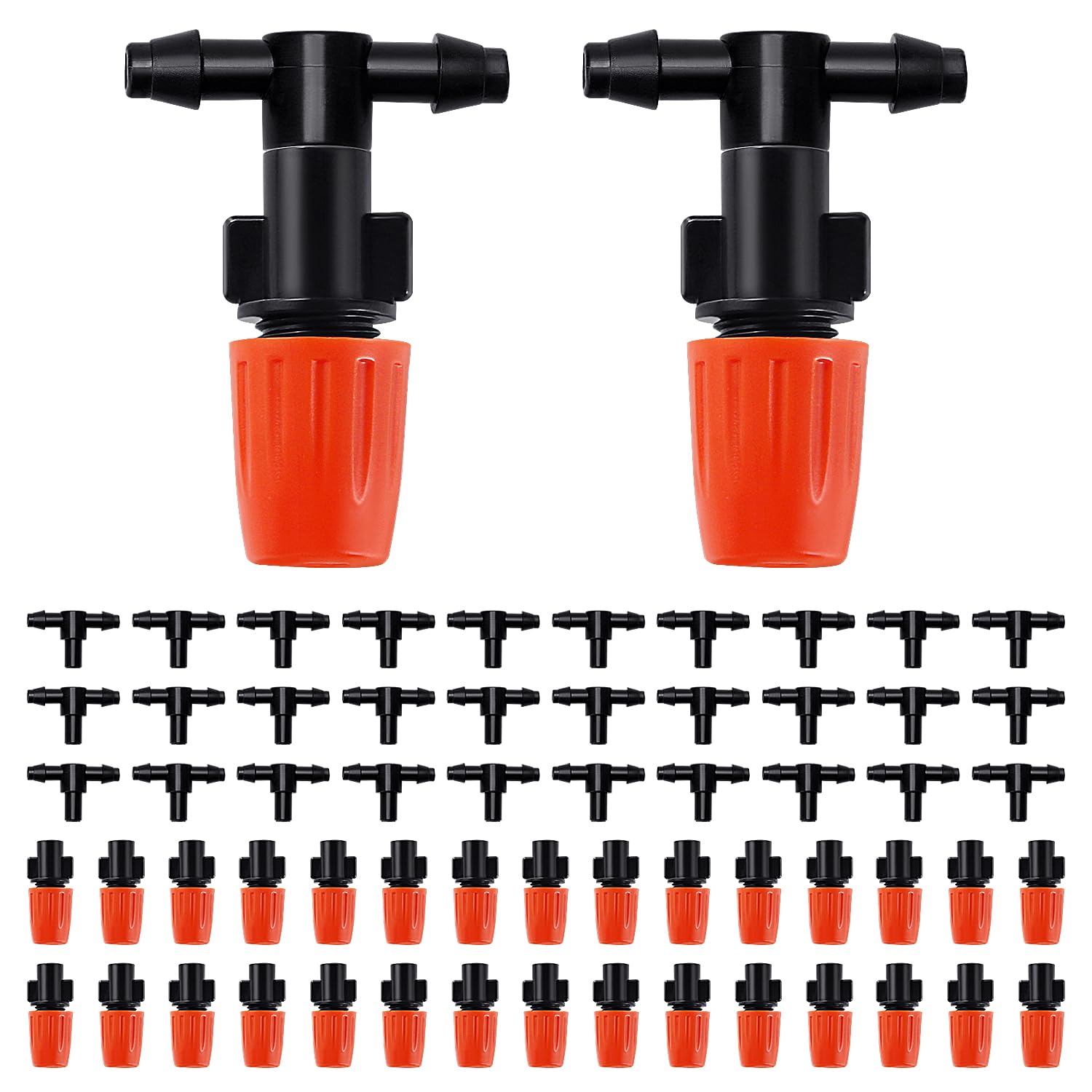 VooGenzek 30 PCS Adjustable Irrigation Dripper Sprinklers, Micro Emitter Drippers Tee Joint, Micro Watering Sprinklers for Garden, with Tee Joint, for 4/7mm Garden Hose, Orange