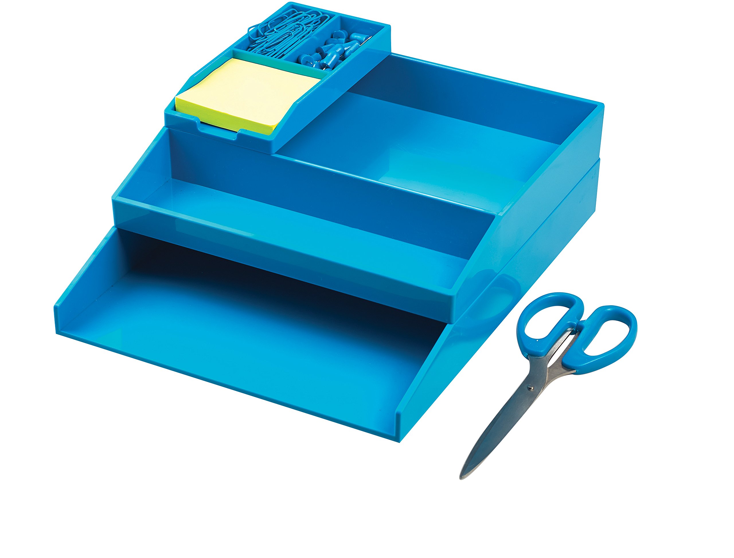Avery CS502 ColorStak Desk Organiser Set (Two Letter Trays, Accessories Tray, Bit and Bobs Tray, Paper Clips, Board Pins, Sticky Notes), Cool Blue