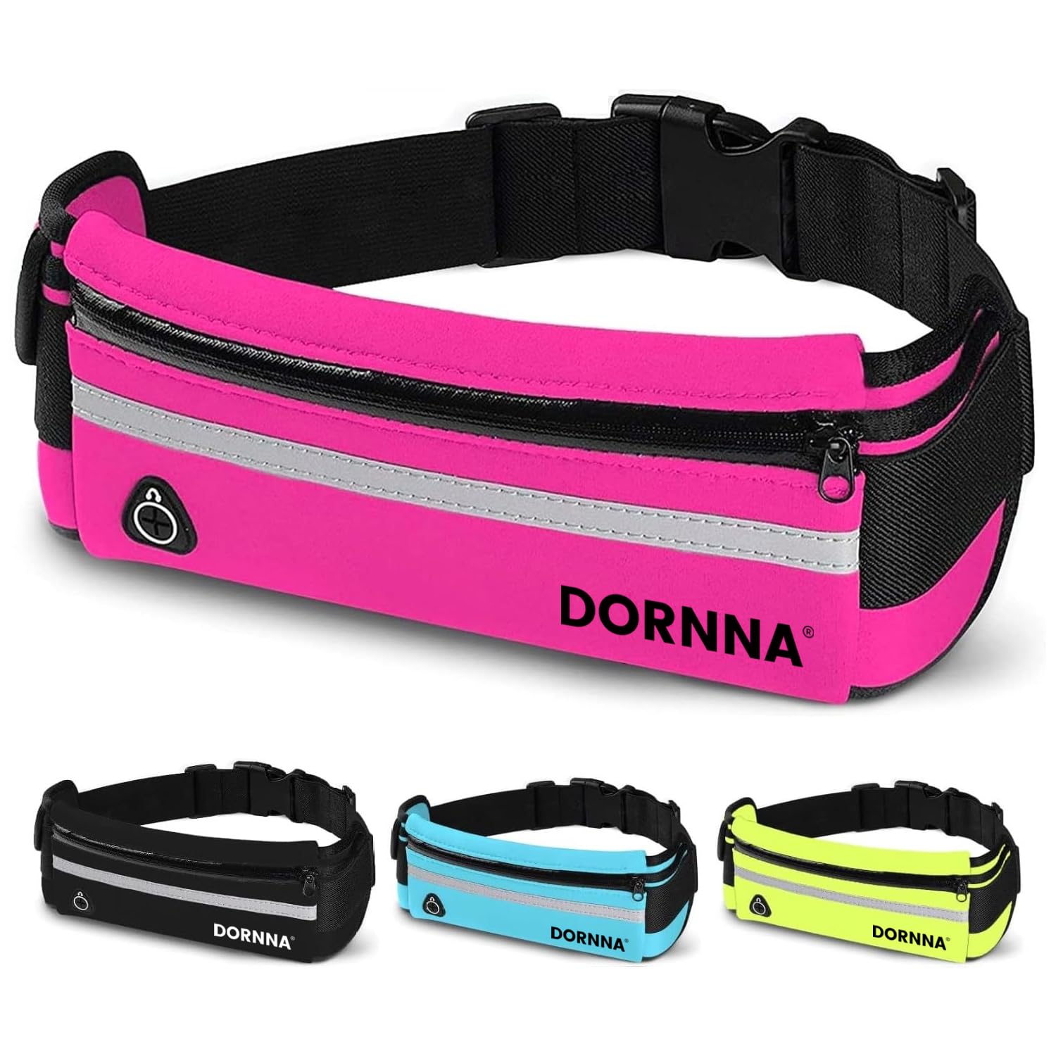 DORNNA Running Belt for Men and Women, Waterproof Sports or Travel Belt, Elastic and Adjustable, Pink, Medium