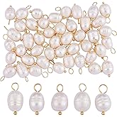 COGCHARGER 50 Pieces Freshwater Pearl Charm Pendant Smaller Natural Pearl Charm with Brass Loops for Jewelry Necklace Bracelet Earring Making Craft