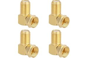 BTFO 4pcs RG6 90 Degree Coax Connectors, Weather-Resistant F Type Male to Female Right-Angle Flat Coaxial Cable Extender Comp