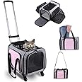Pet Carrier Airline Approved on Wheels - Two Sided Expandable Cat Soft Carrier for Puppy and Cats Under 26lbs, Rolling Cat Carrier for Airplane, Camping, Outdoor