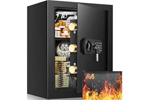 TISKGG 2.4 Cubic Large Fireproof Safe Box with Fireproof Document Bag, Personal Security Home Safe with Removable Shelf, Anti-Theft Lock Box for Documents Money Jewelry Valuables