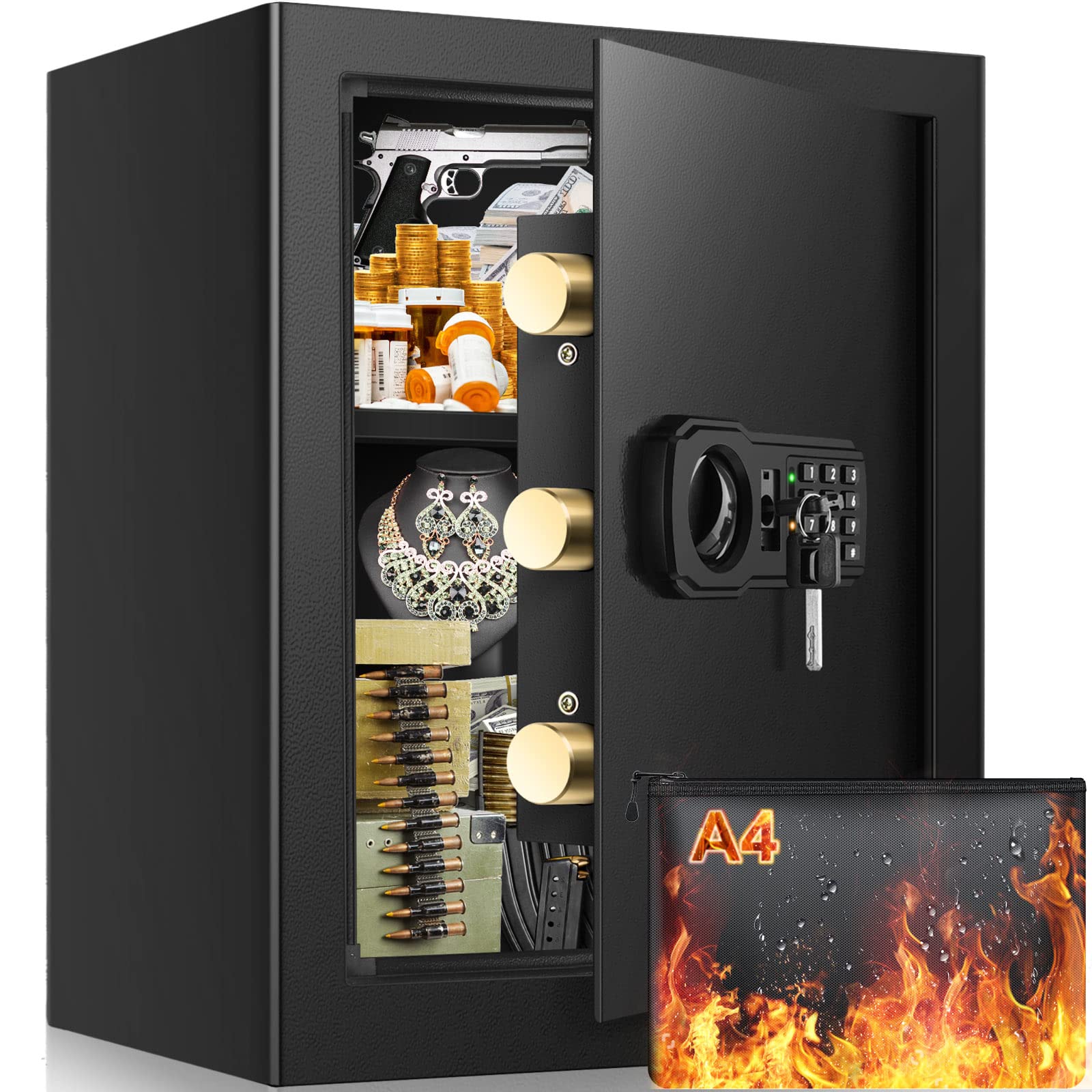 Photo 1 of 2.4 Cubic Large Fireproof Safe Box with Fireproof Document Bag, Personal Security Home Safe with Removable Shelf, Anti-Theft Lock Box for Documents Money Jewelry Valuables