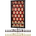 Giant Wall Mounted Board Game Wooden Chess Game Set with A Complete Set of Carved Chess Pieces Vertical Display Cabinet for Home Games Hanging Art Home Decoration (Black)