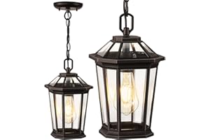 VIANIS Oil Rubbed Bronze Pendant Light Fixtures, Modern ORB Outdoor Chandelier with Clear Tempered Glass, Aluminum Ceiling Lights for Porch, Hanging Lighting for House