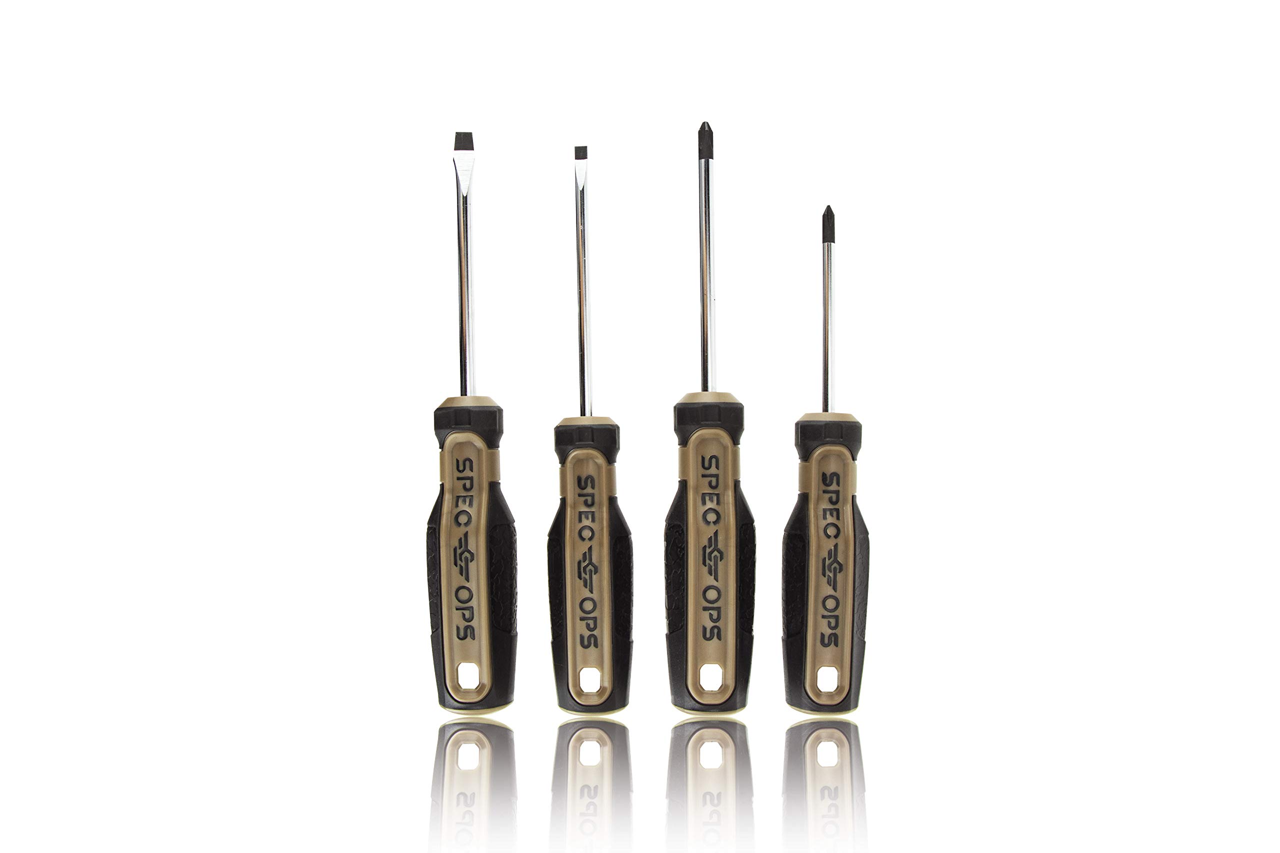 Spec Ops Tools 4-Piece Screwdriver Set, Phillips #1 & #2, Slotted 3/16" & 1/4", Magnetic Tip, 3% Donated to Veterans