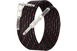 OTraki 10FT Guitar Cable, Braided AMP Cord Right Angle to Straight Electric Instrument Cable, 1/4 Inch TS Nylon Braided Studi