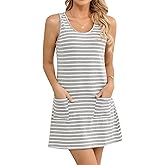 syztsho Womens Summer Dresses Casual Striped Scoop Neck T Shirt Dress Sleeveless Sundress with Pocke