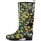 HSYAAMOO YAAMOO Women’s Tall PVC Rain Boots – Waterproof Non-Slip Garden Boots for Ladies, Lightweight Floral & Print Rubber Shoes