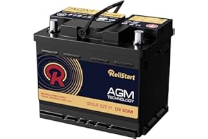 RELISTART AGM Battery BCI Group 47 Car Battery-12v 60Ah H5 Size 47 Automotive Battery, 12V Battery Start and Stop Rechargeable Auto Starting Power, Deep Cycle,105RC, 680CCA