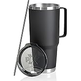 XPAC Double Vacuum Wall Stainless Steel Tumbler with Lid, 64 Ounce, With Handle, Black, Fits in a 4" Wide Car Beverage Holder