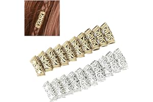 Wixine 20Pcs Hair Braid Beads Dreadlock Bead Cuff Clip Alloy Braid Ring Silver Gold