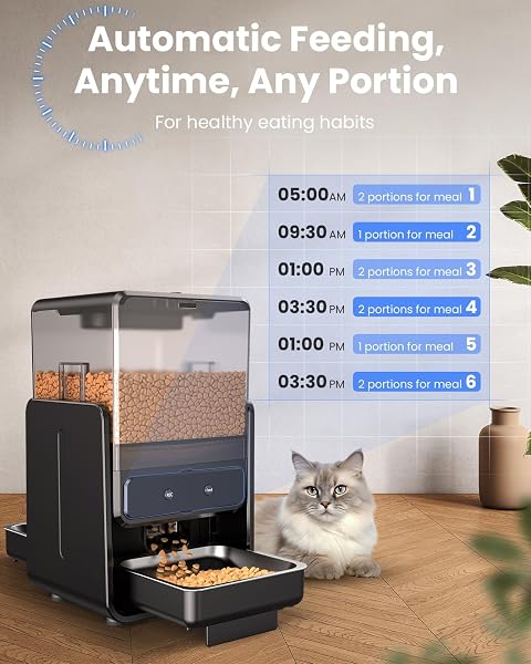 CITYFLEE AUTOMATIC CAT FEEDER WITH 5G WIFI FOR 2 CATS, ADJUSTABLE HEIGHT FOR SMALL PETS, DUAL BOWLS, 20 CUPS/5L DRY FOOD AUTO PET DISPENSER, VOICE RECORD, TIMED CAT FEEDER WITH APP CONTROL