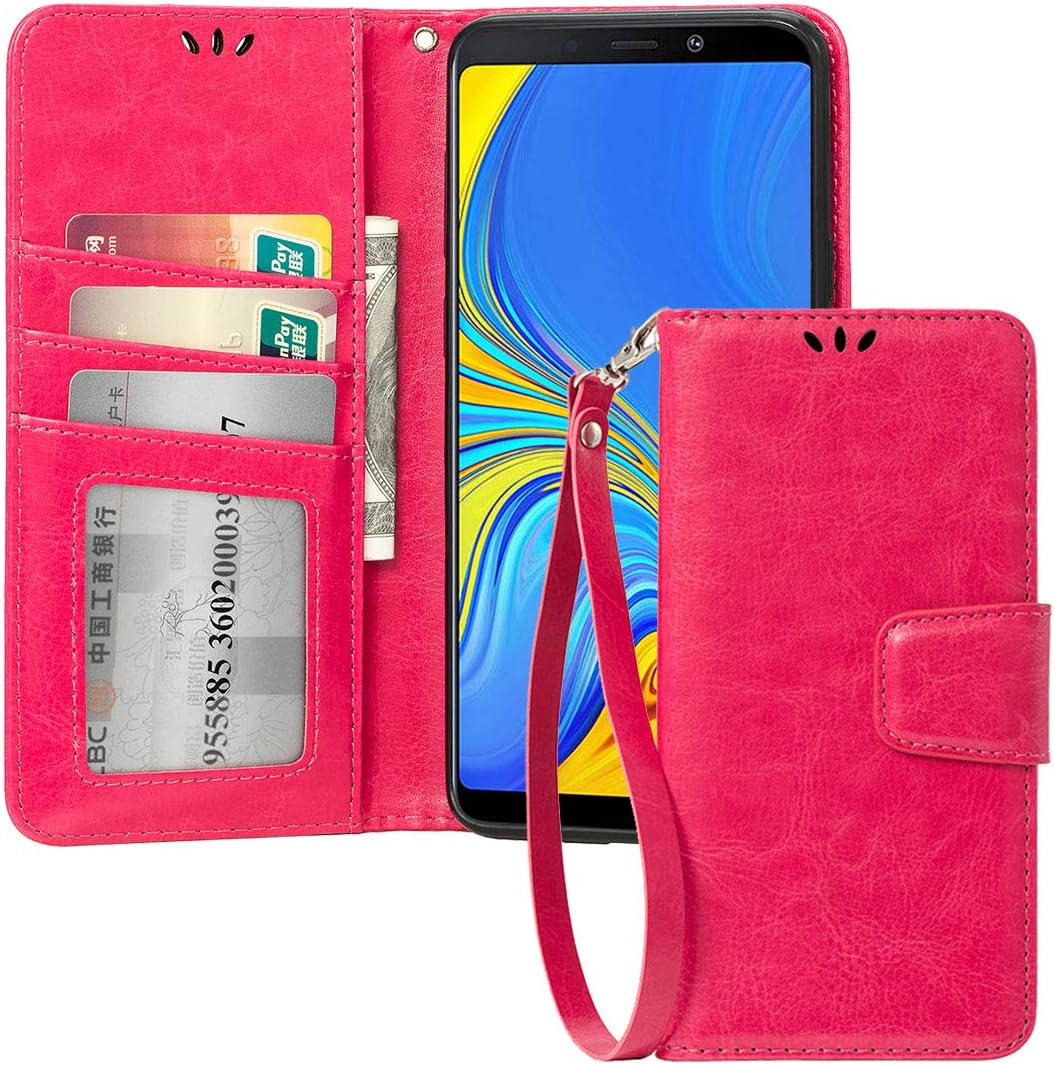 shemax Phone Case for Samsung Galaxy A9 2018/Samsung A9 Star Pro, Wallet Holder with TPU Grip Bumper for Samsung A9s Hybrid Phone Cover for Samsung A9 2018-Pink