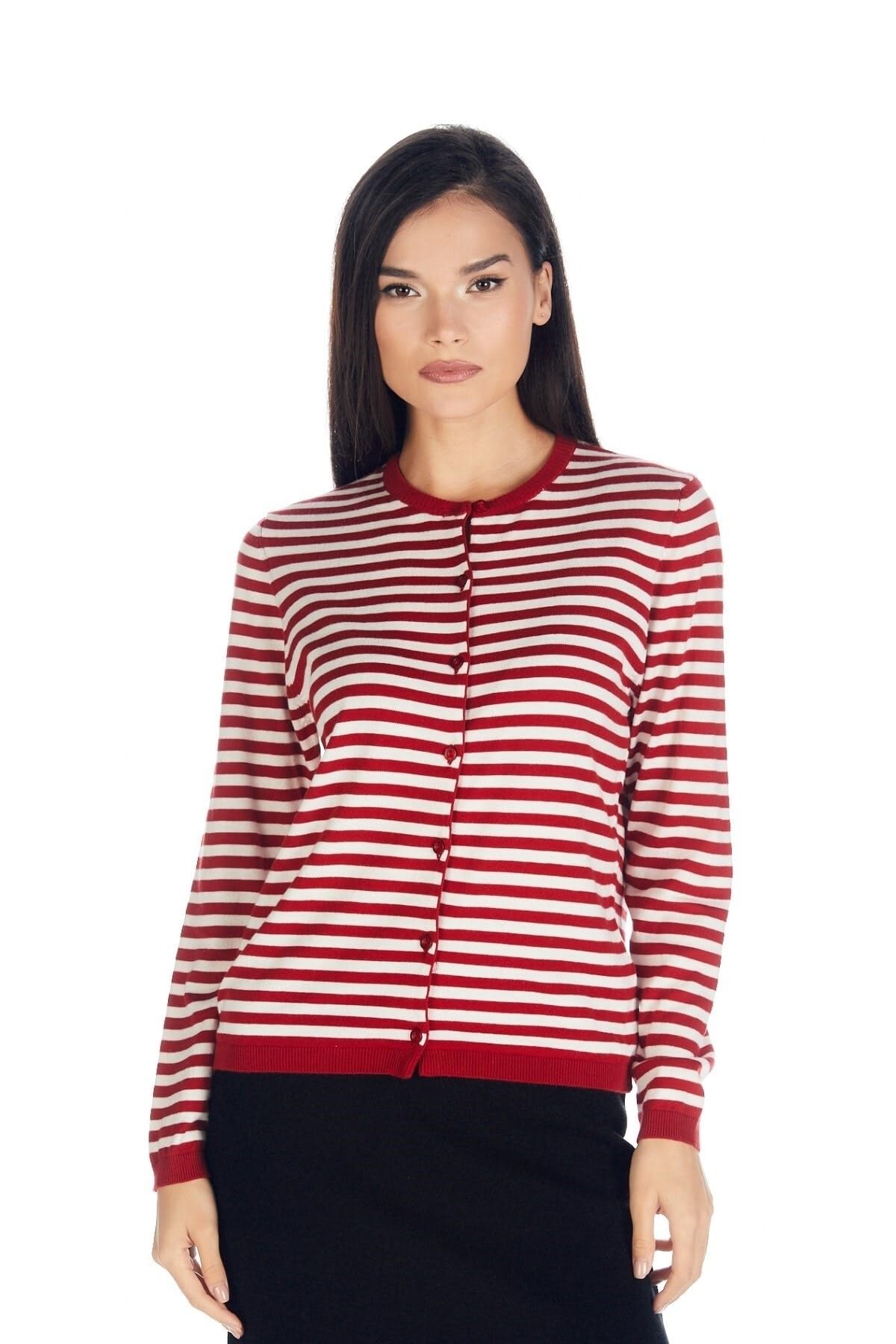 Solo Women's Striped Cotton Cardigan Sweater M L XL XXL 3XL Cherry Red
