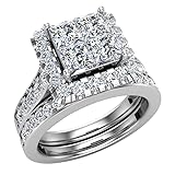 Princess Cut Wedding Rings Set for Women 14K White