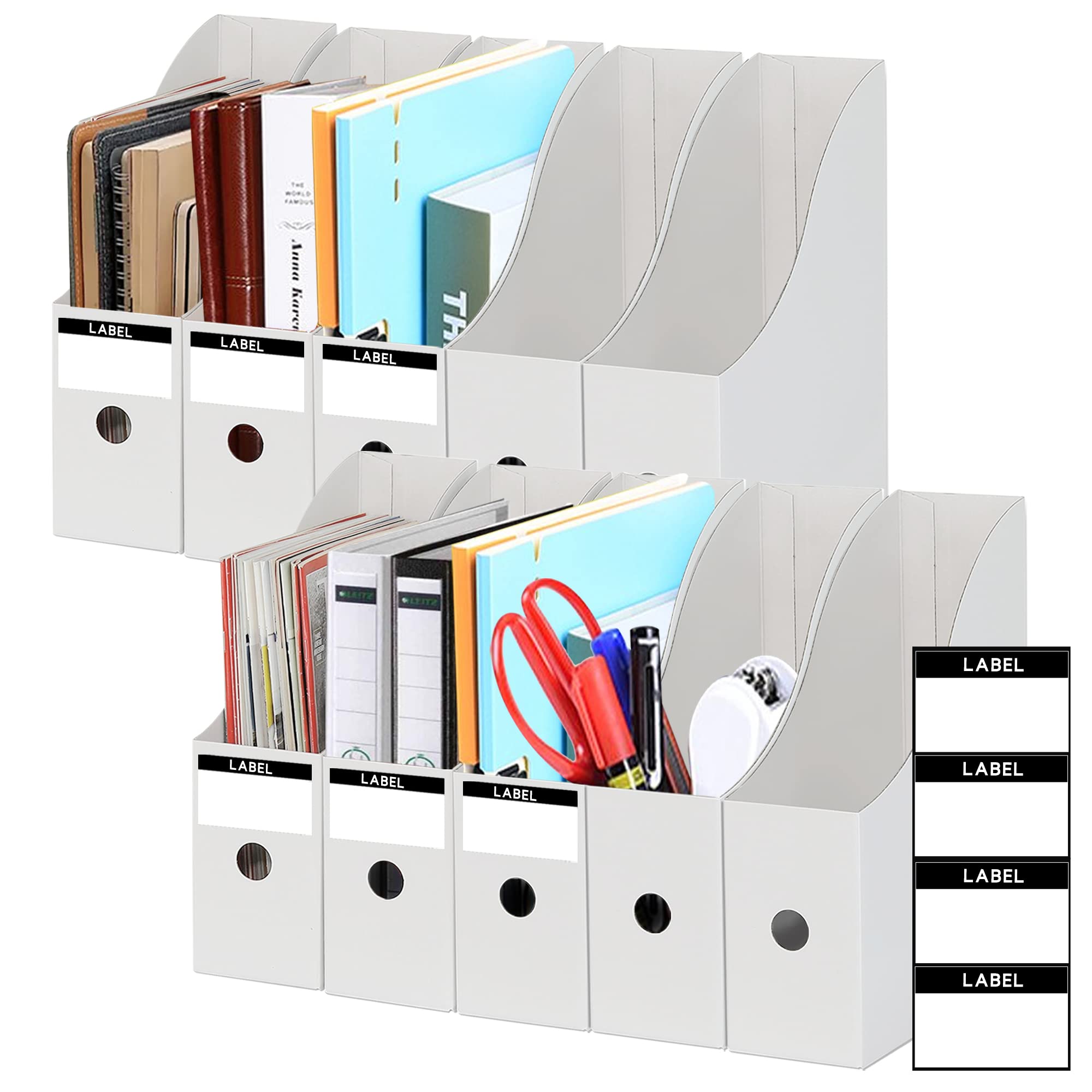JINCHIDA 3 Pack Magazine File Holder with 3 Labels,Cardboard Magazine Holder for Files,Document Folder Holders A (White, 10 PACK)