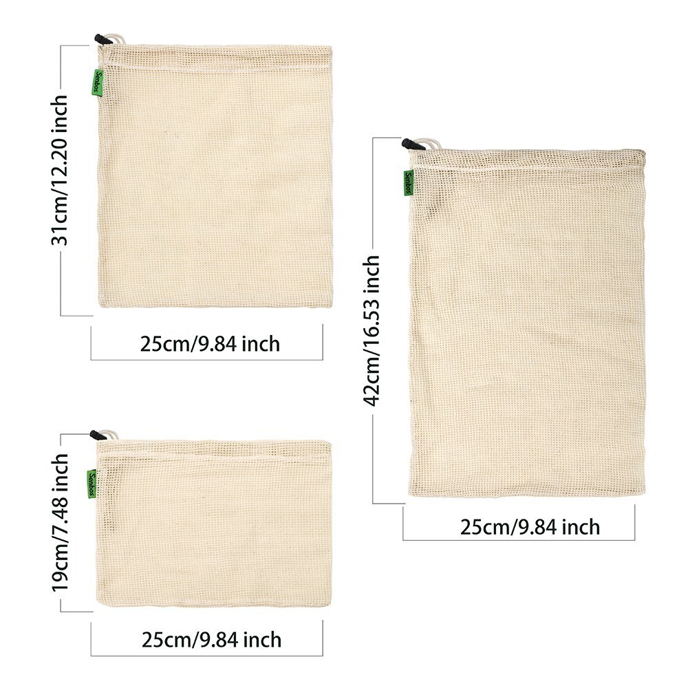 Ubitree Gemüsebeutel ,Mesh Cotton Produce Tasche, die organisch, natürlich, einfach zu reinigen, Zero-Waste,Wiederverwendbar Einkaufstaschen aus Baumwolle/Gemüsenetze Set von 11 (3 kleine, 4 mittlere, 3 große,1 Aufbewahrungstasche).
