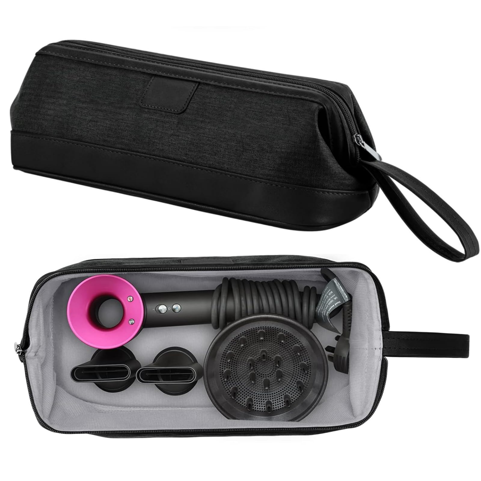 zCloud Travel Hair Dryer Bag, PU Leather Protection Case, Suitable for Dyson Supersonic & Airwrap, Shark Flexstyle (Black)