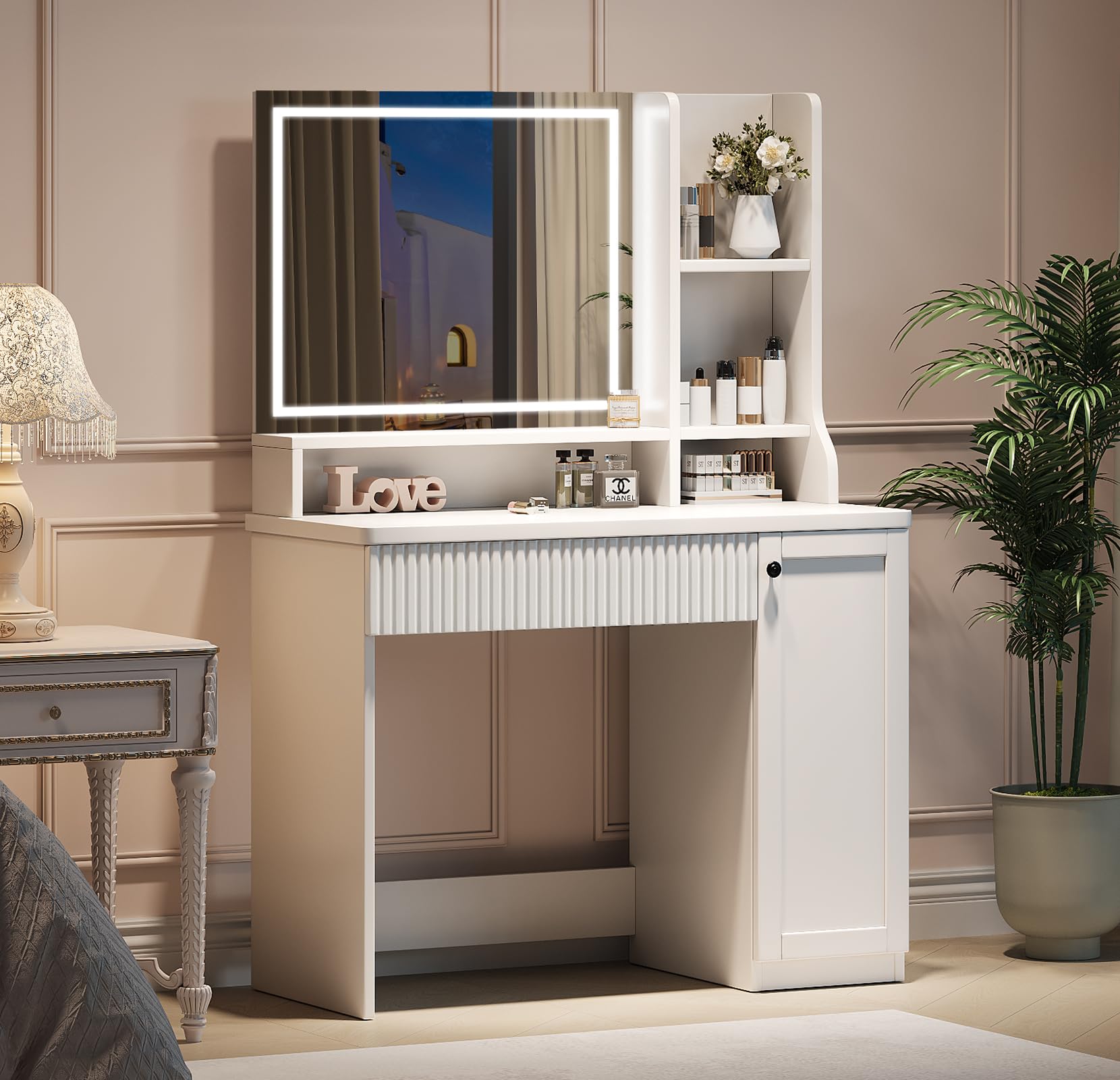 ELECWISH 24-Inch Makeup Vanity Table With Mirror & 3 Drawers - Modern White Dressing Desk For Bedroom 5 thumbnail image