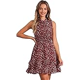 Allegra K Women's Floral Chiffon Dresses Smocked Mini Sleeveless A-Line Dress