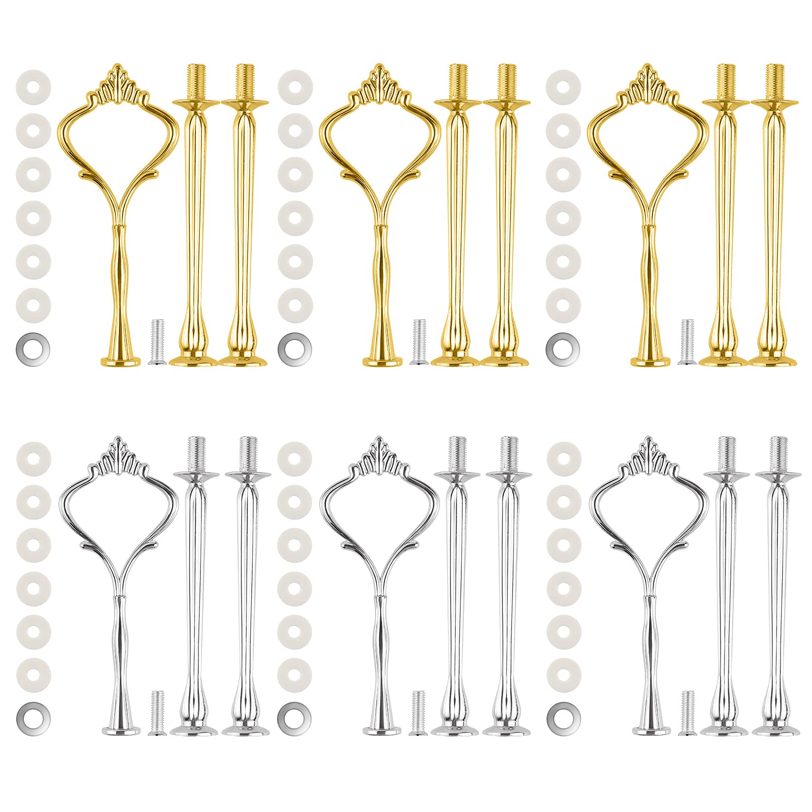 MSDADA 6 Set Cake Stand Fittings Kits Tiered Tray Hardware for Wedding Party Making Resin Cupcake Dessert Platter Serving Stand(Gold & Silver, L)