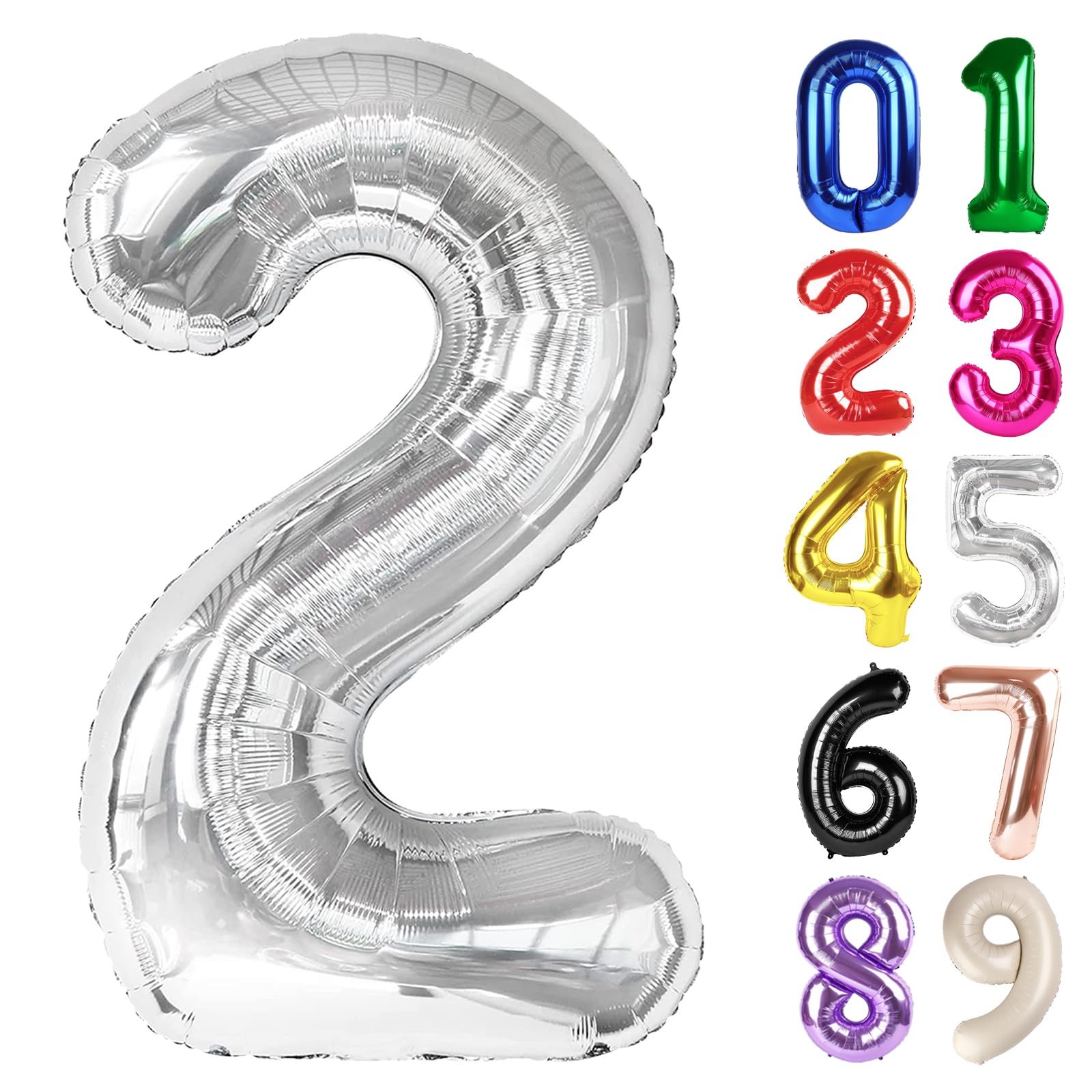 Photo 1 of 2 Balloon - Silver Birthday Number Balloons, 40 Inch Large Foil Balloons for Men Women Boys Girls Silver Themed Birthday Decorations