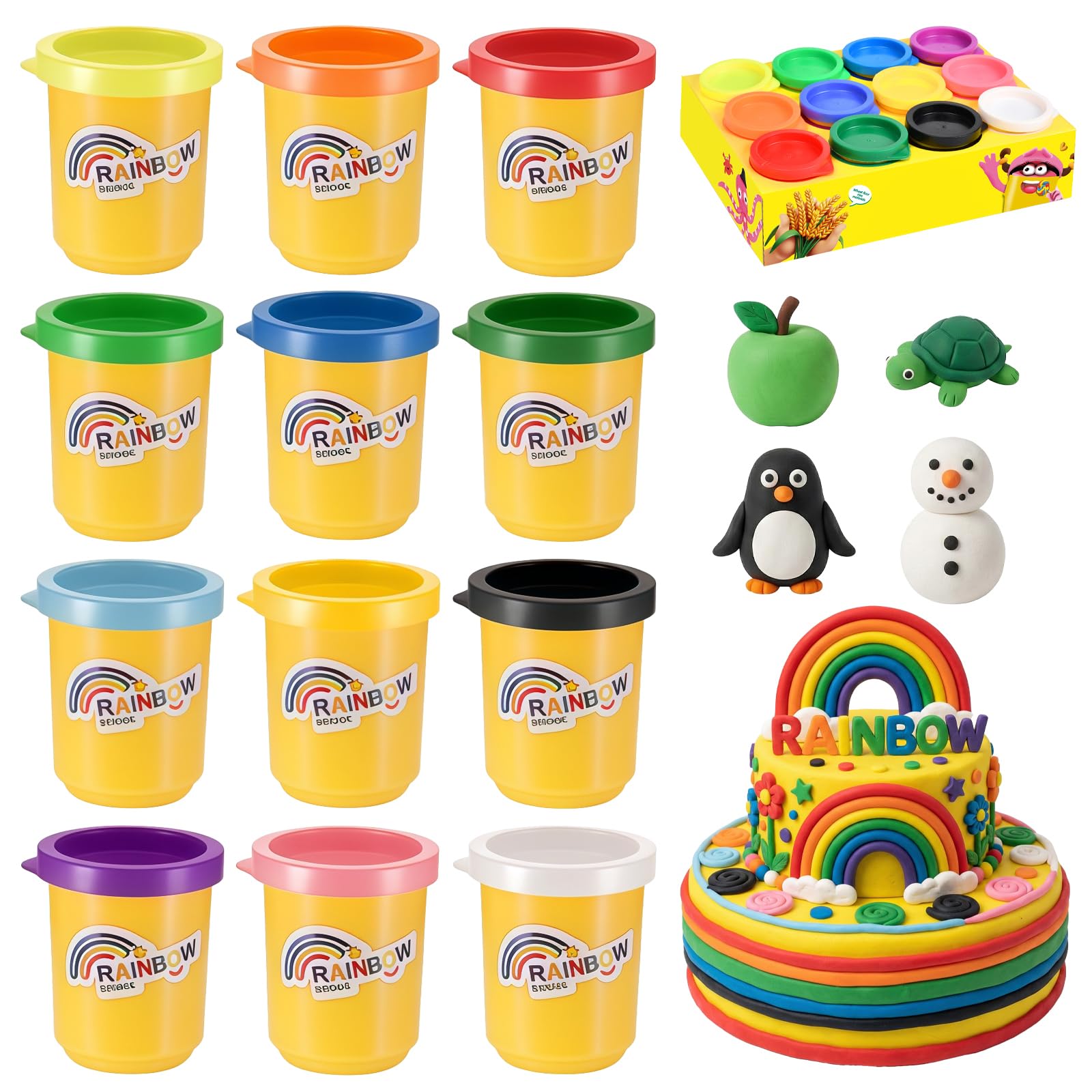 Color Dough Modelling Set, 12 Tins Non-Toxic Plasticine Modelling Clay Kit Multicolour Playdough Coloured Clay Plasticine for Kids' Arts and Crafts Party Bags & Classroom Rewards