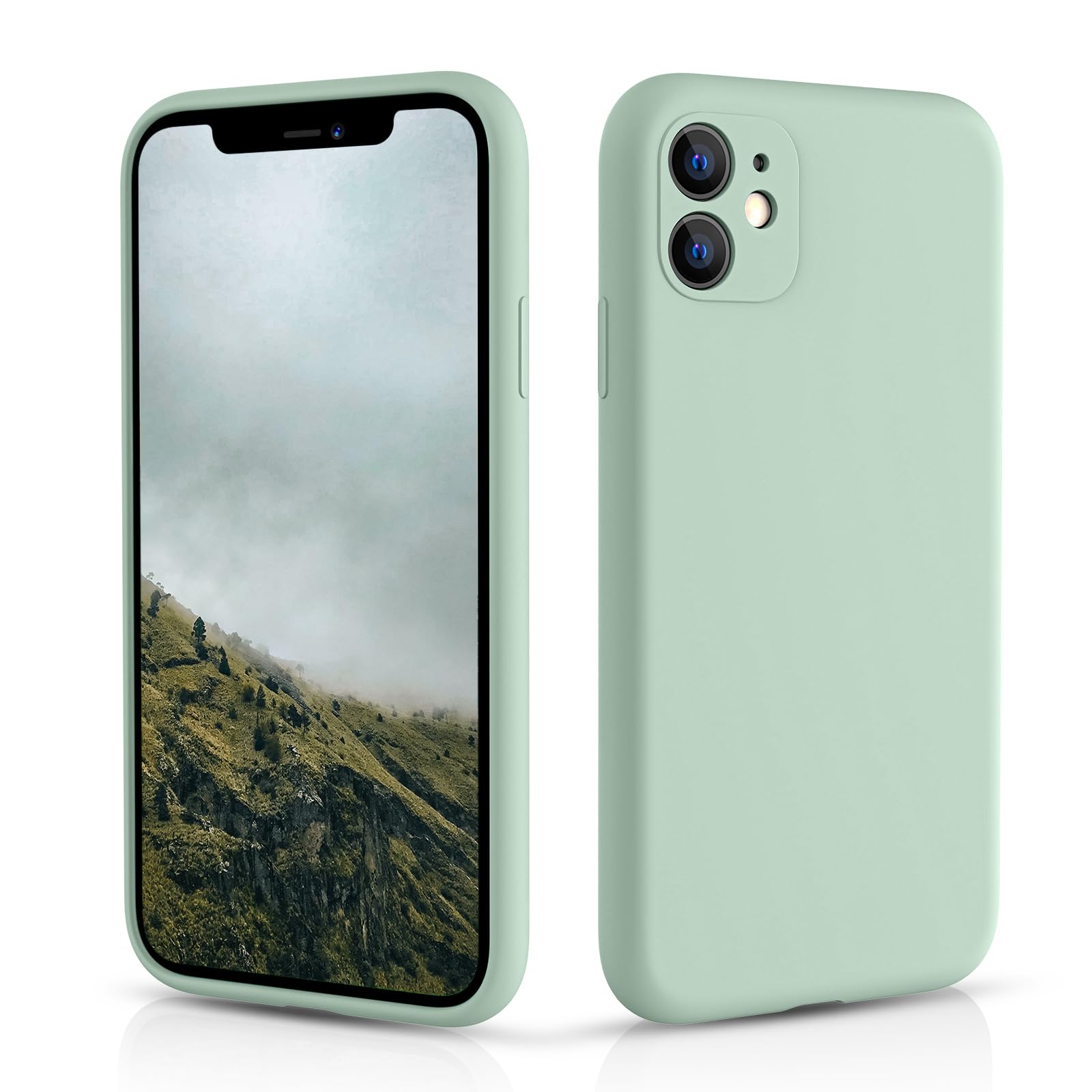 CALOOP Slim-Fit for iPhone 11 Case,Skin Soft Liquid Silicone,Sturdy Hard Frame Shockproof Cover with Anti-Scratch Microfiber Lining,Full Protection for Screen and Lens,6.1 inch(Mint Green) — image 1
