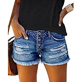 cordat Women's Mid Rise Ripped Stretchy Jeans Shorts Frayed Raw Hem Casual Denim Shorts