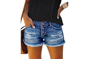 cordat Women's Mid Rise Ripped Stretchy Jeans Shorts Frayed Raw Hem Casual Denim Shorts