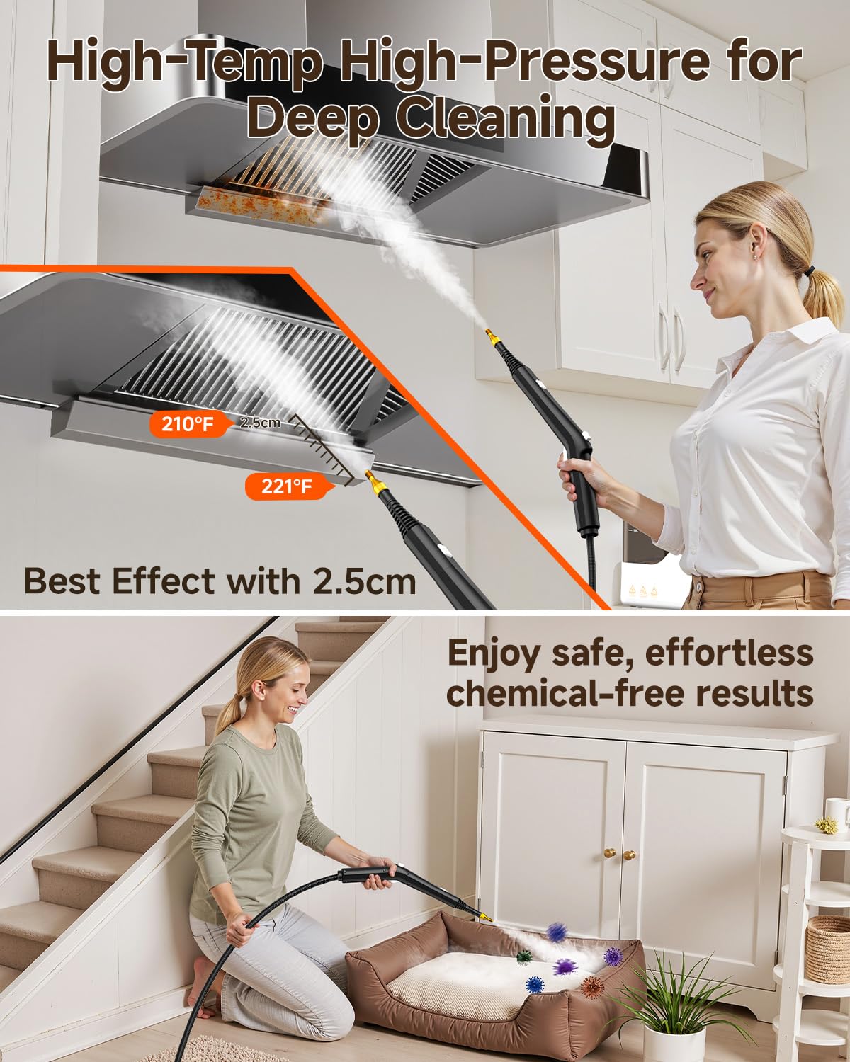 Steam Cleaner for Home, 10s Heat-Up, 2600W Steam Cleaner for Car Detailing, High-Pressure Handheld Steamer for Kitchen, Bathroom, Floors, Upholstery & More