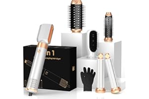 OKWRAP 6 in ONE Hair Dryer Brush, Blow Dryer Curling Wand Hair Styling Tools Set, Ionic Hot Air Massage Oval Blowout Hair Dryer, Left&Right Hair Styler